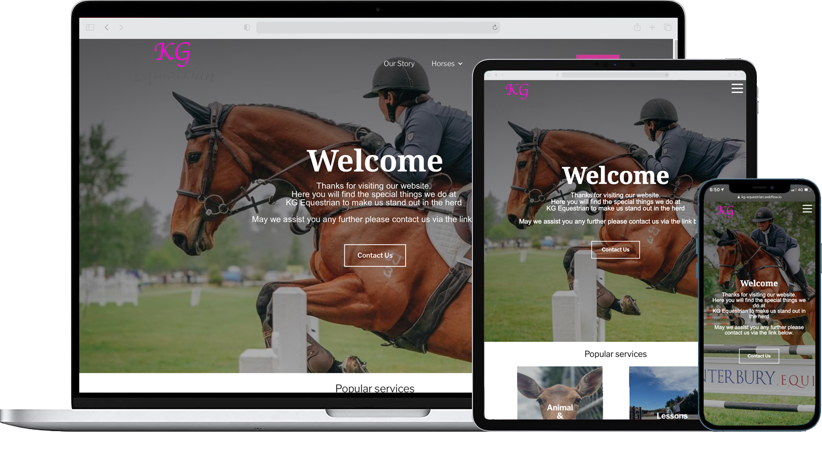 Kg Equestrian website on multiple screen sizes